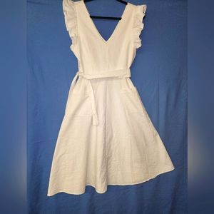 XMWM brand White Linen Pocket Midi dress